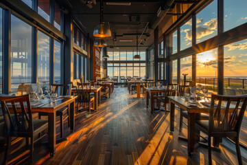 Fototapeta premium Interior of an empty restaurant with a view. 