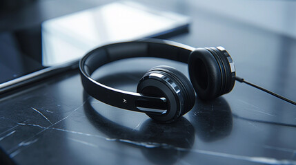 Bluetooth Headset A dynamic shot capturing a Bluetooth headset paired with a smartphone,...