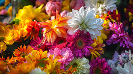 Fototapeta premium Colorful floral offerings arranged in reverence during Vesak
