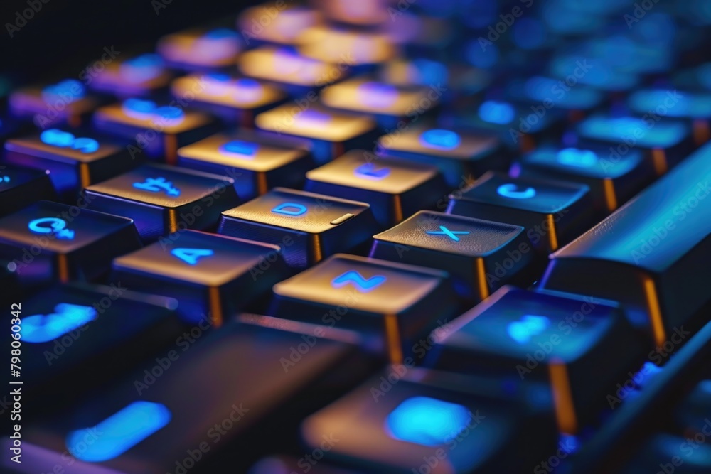 Poster Close up of a computer keyboard with glowing keys, perfect for technology concepts