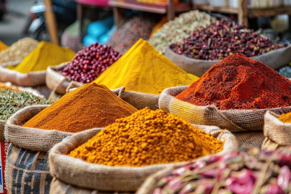 Aufkleber assorted bags filled with different types of spices, perfect for culinary projects