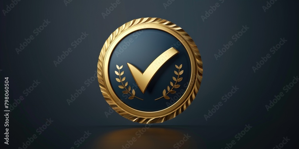 Poster a gold and black badge with a check mark, suitable for various business concepts