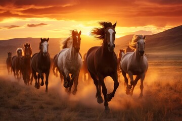 Obraz premium Herd of stallions outdoors running animal.