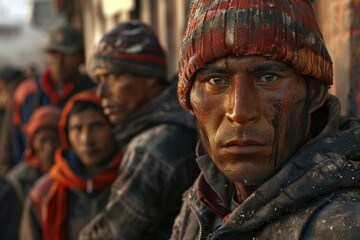 A group of men standing next to each other. Ideal for team building concepts