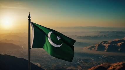Waving Flag of Pakistan with Textured Background - 3D Illustration - 3D Rendering
