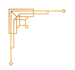 PNG, Golden geometric template in style of 1920s, art deco corners for borders and frames. Invitation, greeting swirl elements, baroque ink artwork. Vintage art deco corner set. Vector illustration