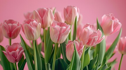 A stunning bouquet of tulips set against a pink backdrop to celebrate International Women s Day
