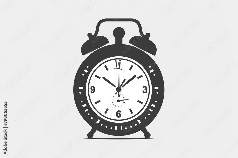 Poster simple black clock with white face on white background. suitable for time management concepts
