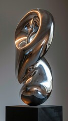 A silver sculpture of a woman with a twisted body