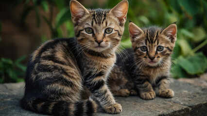 Obraz premium Two kittens and their mother on a blanket.