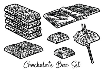 hand drawn engraving vintage chocolate bar set vector illustration