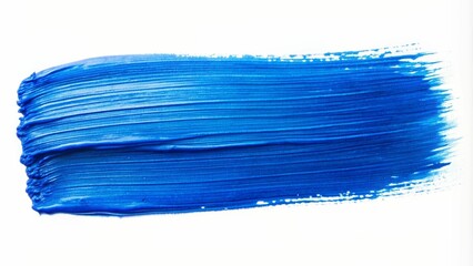 Hand painted stroke of blue paint brush isolated on white background
