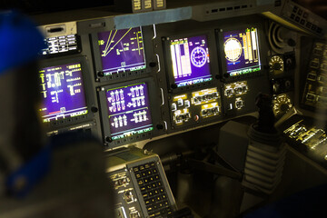 control consoles of the space shuttle, johnson space center, houston, texas