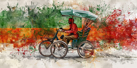 Bangladeshi Flag with a Rickshaw Driver and a Garment Worker - Imagine the Bangladeshi flag with a rickshaw driver representing the country's popular mode of transport and a garment worker