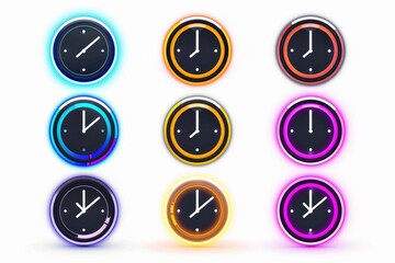 Various clocks in different colors, perfect for time-related concepts