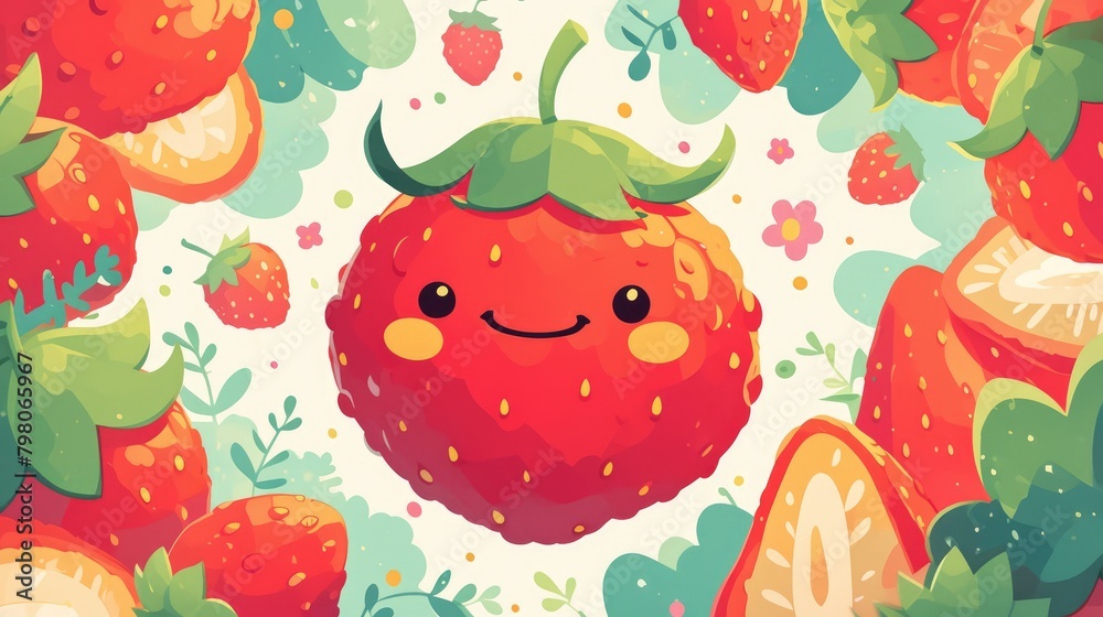 Canvas Prints Illustration featuring a cartoon mascot design of a strawberry