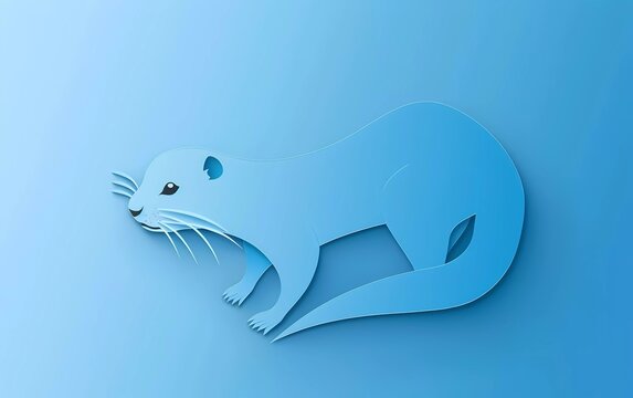Paper cut Weasel icon isolated on blue background. Paper art style. Vector Illustration