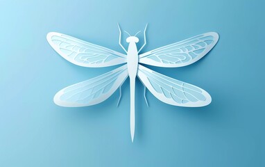 Paper cut Dragonfly icon isolated on blue background. Paper art style. Vector Illustration