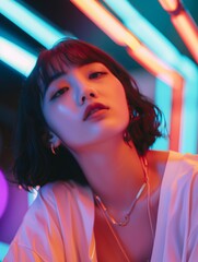 Naklejka premium A Beautiful Girl in the Party | Club | Light and Sound | Asian Girl