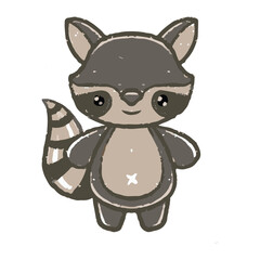 Hand drawn of colorful cute little raccoon