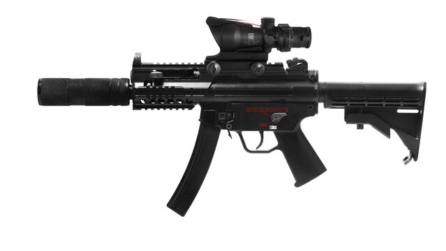 MP5 rail system assault rifle weapon gun isolated on white background