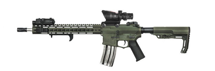 Weapons and military equipment for army, Assault rifle gun (M4A1) with attachment, Acog red dot...