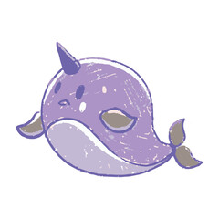 Narwhal cute animal character. Hand drawing. Funny objects vector illustration.