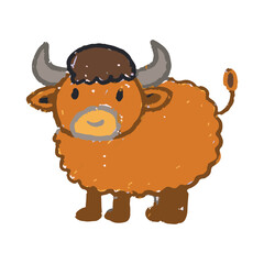 Hand drawn of colorful cute little buffalo cow vector illustration