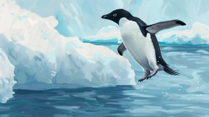 Obraz premium An artistically rendered image of an Adelie penguin, digitally painted to evoke the feeling of the Antarctic terrain