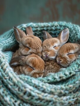 あくびをする子ウサギのクローズアップ