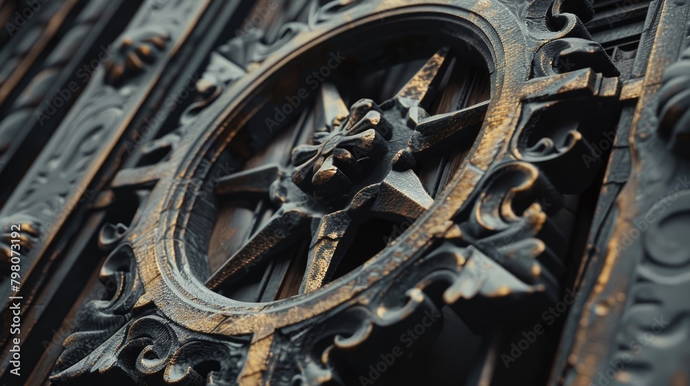 Poster Close up of a clock on a building side. Suitable for time management concepts