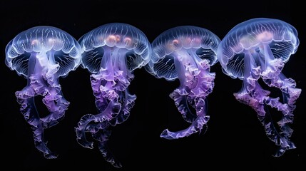 Purple jellyfishes in a black background.