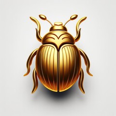 Golden beetle logo. 3D gold jewelry model on a white background.