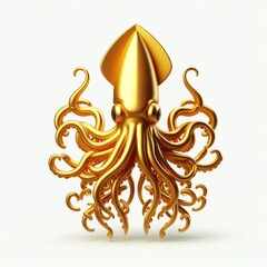 Golden squid logo. 3D gold jewelry model on a white background.