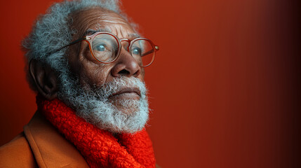 Obraz premium Professional studio photo portrait of a nice pleasant elderly man, senior, a retiree, with a pronounced emotional expression, widescreen 16:9