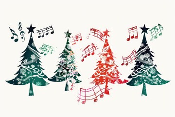Festive Christmas trees decorated with musical notes. Perfect for holiday designs