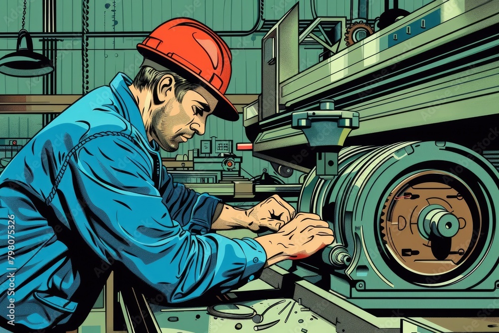 Aufkleber A man working on a machine in a factory. Ideal for industrial concepts