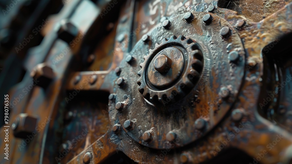 Poster detailed close up of a metal object with rivets. suitable for industrial concepts
