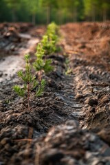 A small tree growing in the dirt, suitable for nature-themed designs