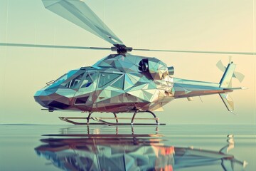 A helicopter sitting in the water, suitable for transportation or emergency rescue concepts