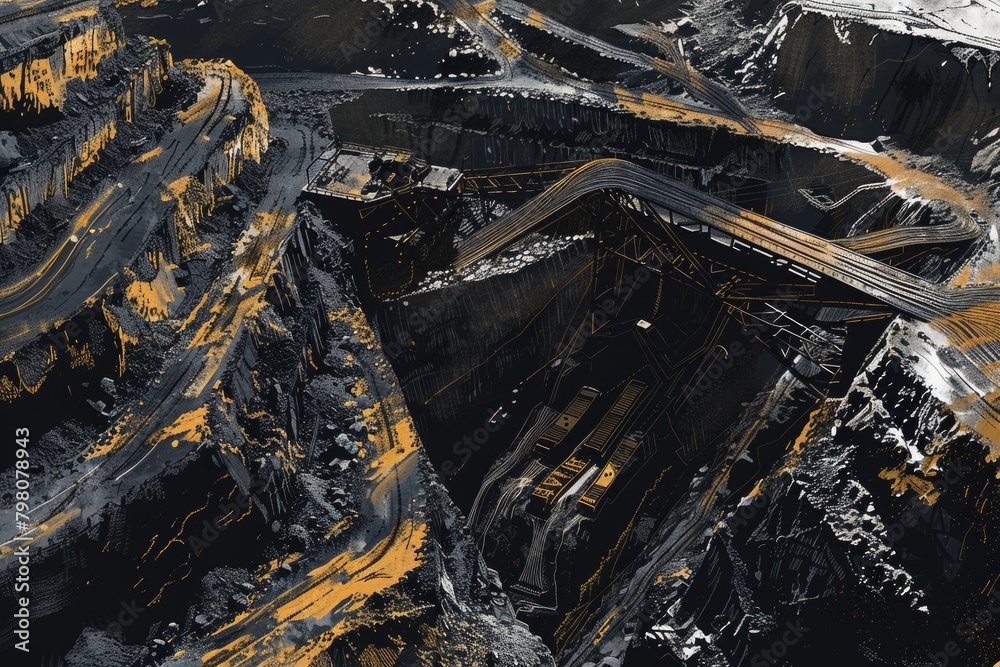 Poster aerial view of a large open pit, suitable for industrial concepts