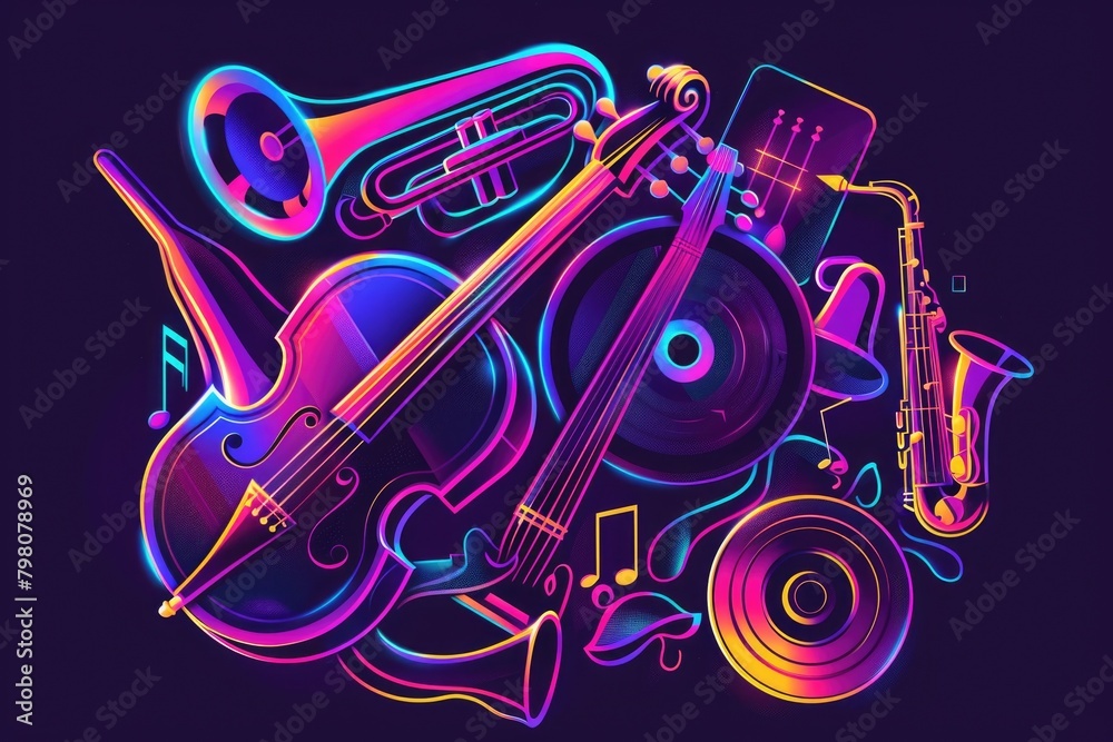 Poster a close-up image of a musical instrument with music notes on it. suitable for music-themed designs