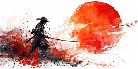 Japanese Flag with a Samurai and a Sushi Chef - Imagine the Japanese flag with a samurai representing Japan's warrior tradition and a sushi chef