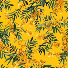Yellow flowers and leaves on a yellow background. Suitable for floral design projects