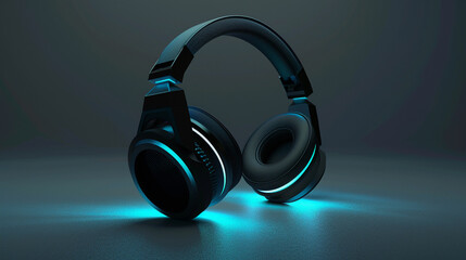 Gaming Headset An artistic rendering of a gaming headset with LED accent lighting, featuring a...