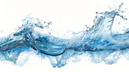 Fototapeta premium Dynamic blue water wave: isolated aquatic motion on white surface - refreshing, clear, and vibrant image 