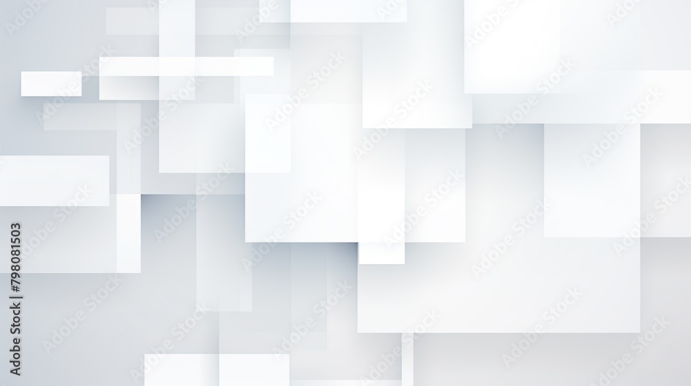 Wall mural the image displays an array of white squares and rectangles overlapping, giving a sense of depth and