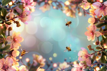 Vibrant flowers attracting bees, perfect for nature themes