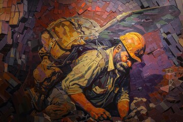 A realistic painting of a man with a backpack. Suitable for travel or adventure themes