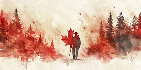 Canadian Flag with a Mountie and a Timber Worker - Imagine the Canadian flag with a Mountie representing the Royal Canadian Mounted Police and a timber worker